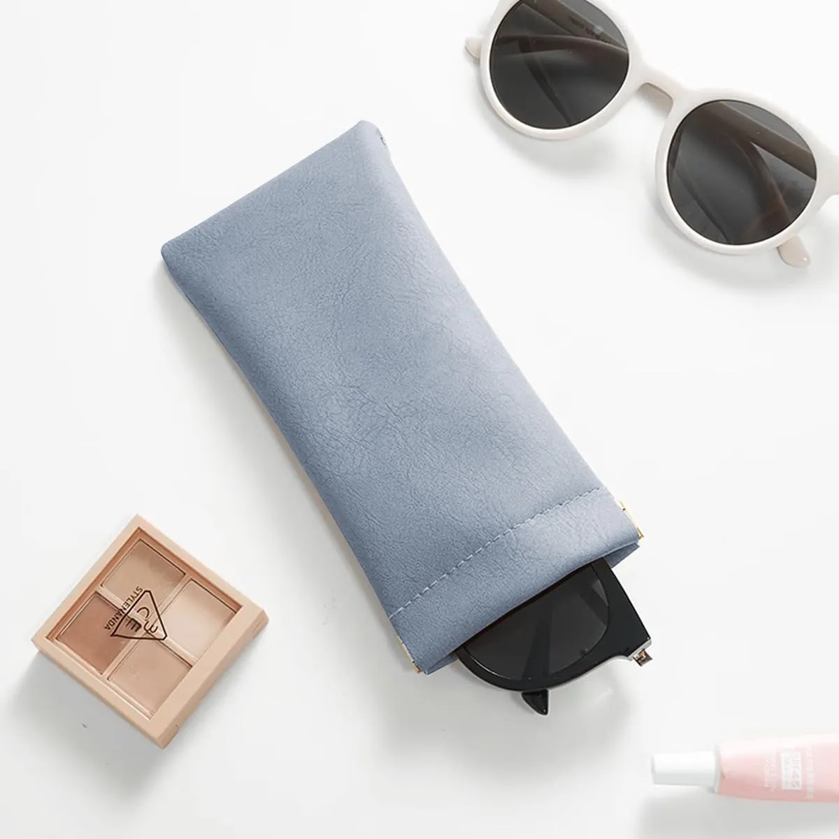 3 Pack Leather Eyeglasses Cases PU Soft Sunglasses Pouch Squeeze Top Portable Glasses Cases for Men Women