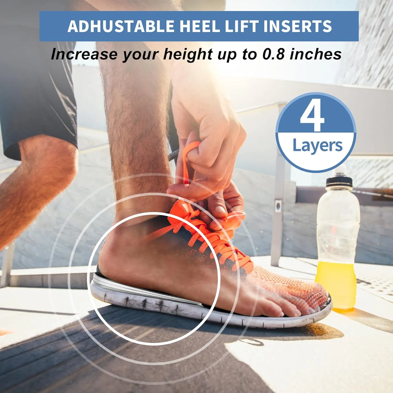 Adjustable Orthopedic Heel Lift Inserts - Gel Height Increase Insoles for Women Men, Leg Length Discrepancy, Pain, Spurs - 4-Layer Stackable Shoe Lifts for Shorter Leg, Uneven HIPS