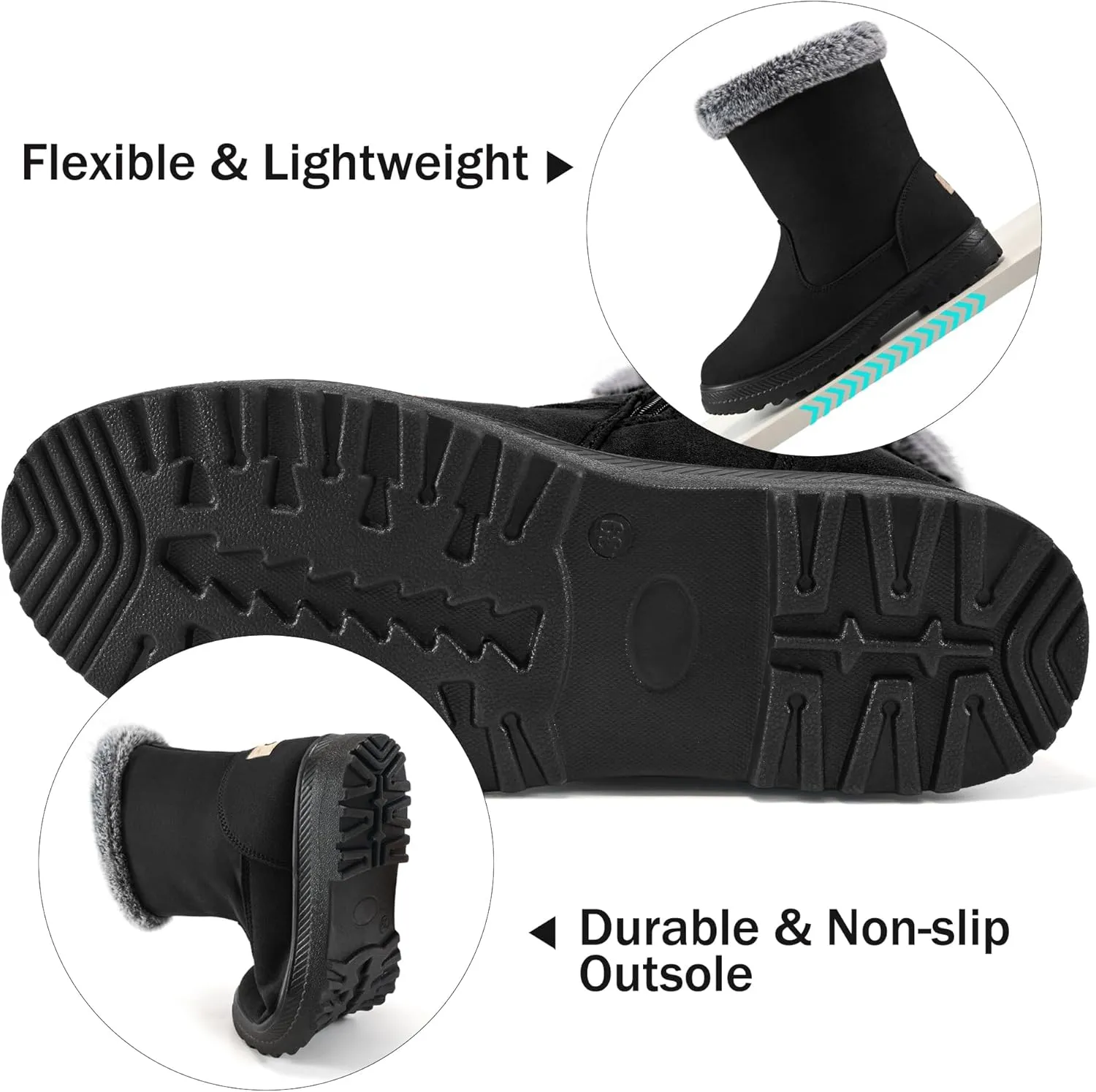 Aomigoct Warm Winter Boots for Women: Fur Lined Mid Calf Boots for Women Comfortale Zipper Womens Snow Boots Waterproof Walking Outdoor