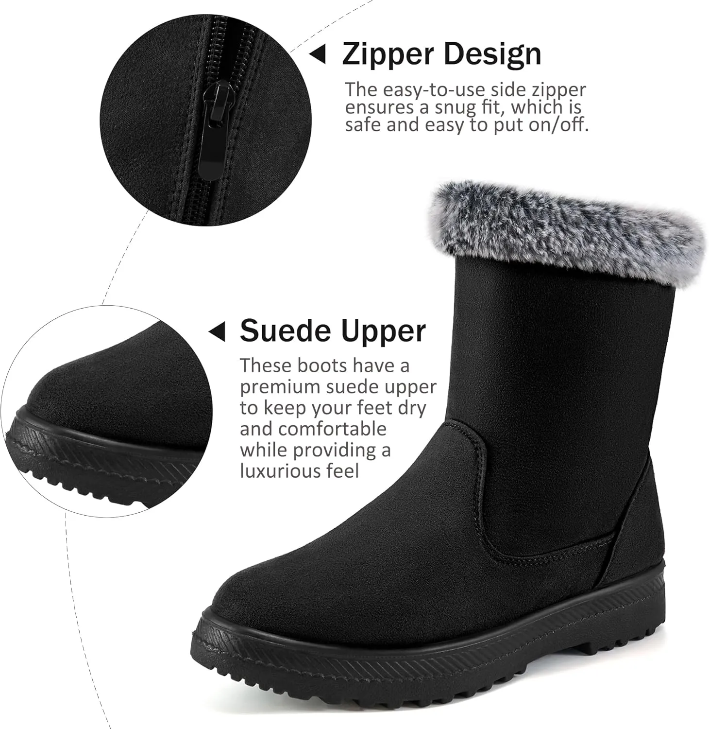 Aomigoct Warm Winter Boots for Women: Fur Lined Mid Calf Boots for Women Comfortale Zipper Womens Snow Boots Waterproof Walking Outdoor