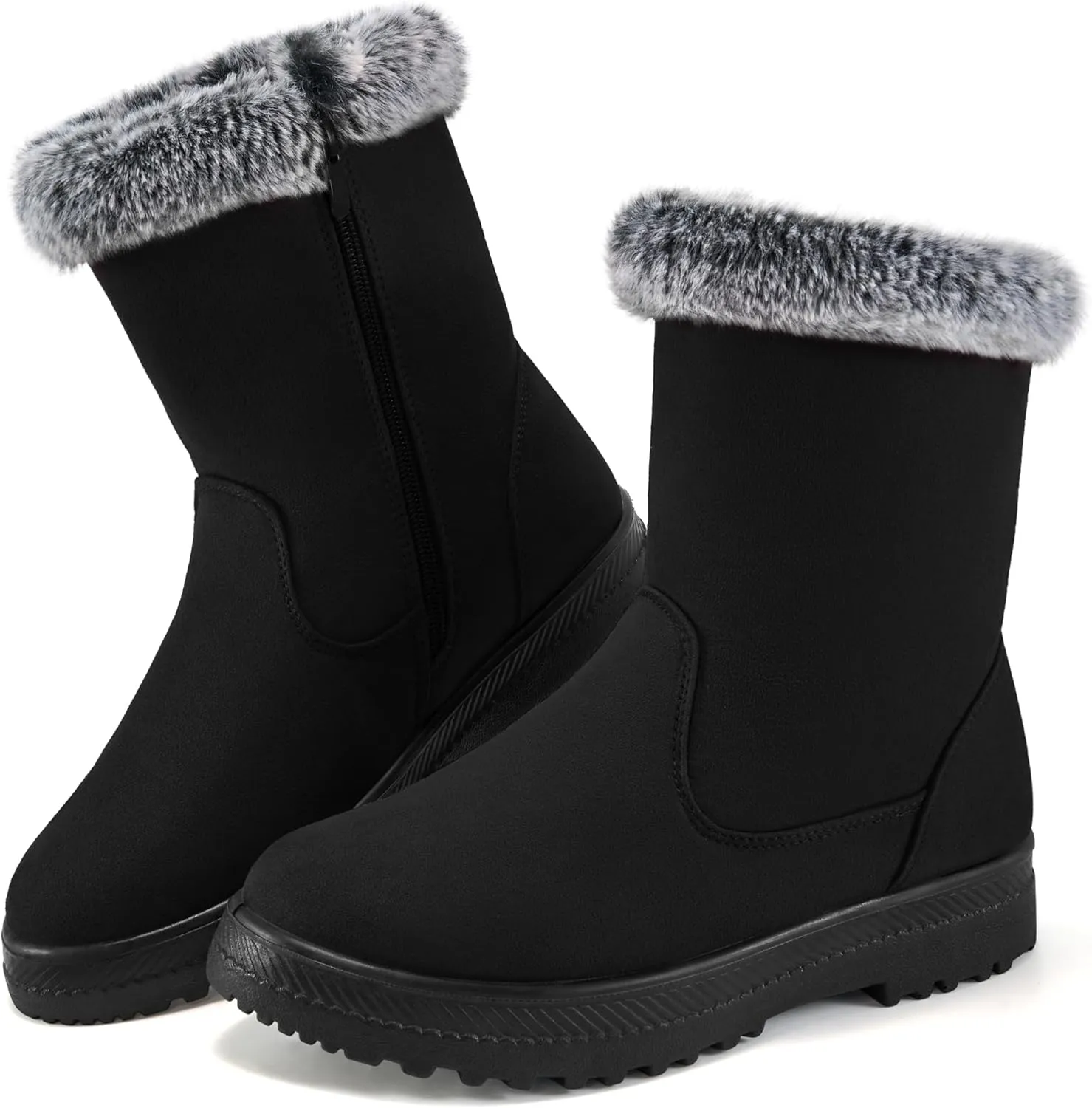 Aomigoct Warm Winter Boots for Women: Fur Lined Mid Calf Boots for Women Comfortale Zipper Womens Snow Boots Waterproof Walking Outdoor