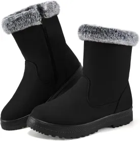 Aomigoct Warm Winter Boots for Women: Fur Lined Mid Calf Boots for Women Comfortale Zipper Womens Snow Boots Waterproof Walking Outdoor