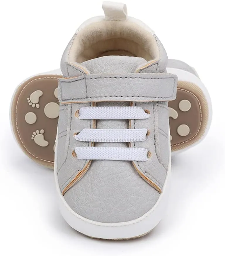 Baby Boys Girls Leather PRE-Walking Sneakers Toddler Anti-Slip Rubber Sole Infant Lightweight First Step Shoes