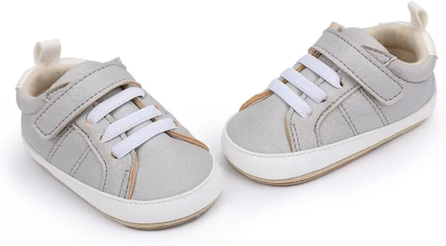 Baby Boys Girls Leather PRE-Walking Sneakers Toddler Anti-Slip Rubber Sole Infant Lightweight First Step Shoes