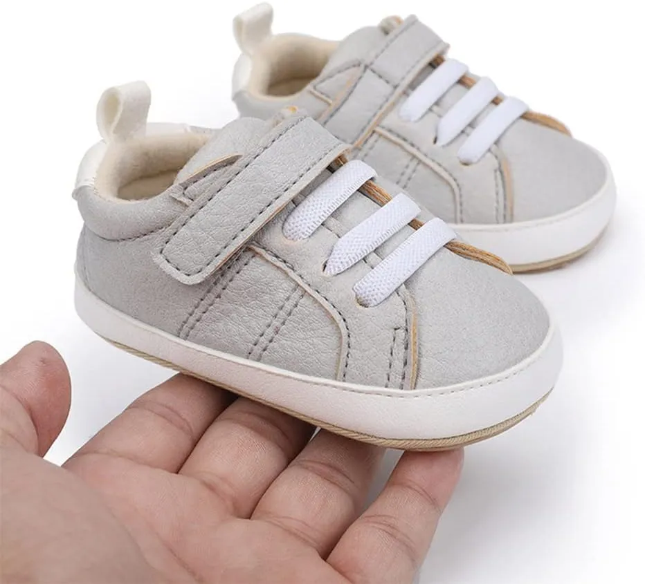Baby Boys Girls Leather PRE-Walking Sneakers Toddler Anti-Slip Rubber Sole Infant Lightweight First Step Shoes