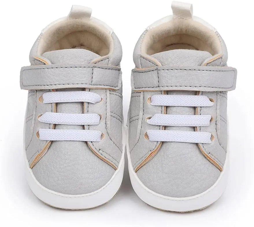 Baby Boys Girls Leather PRE-Walking Sneakers Toddler Anti-Slip Rubber Sole Infant Lightweight First Step Shoes