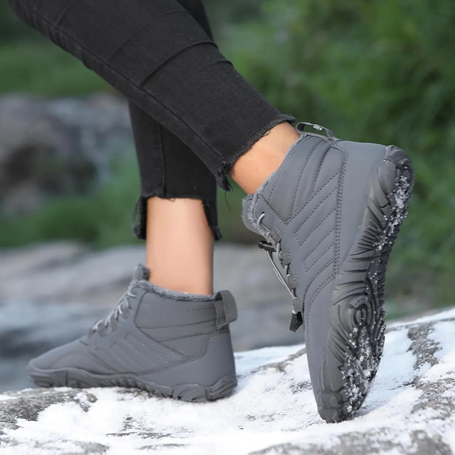 Barefoot Shoes Men's Womens Wide Toe Box Winter Trail Runner Minimalist Zero Drop Sole Cotton Boots Fur Lined Hiking Walking Shoes