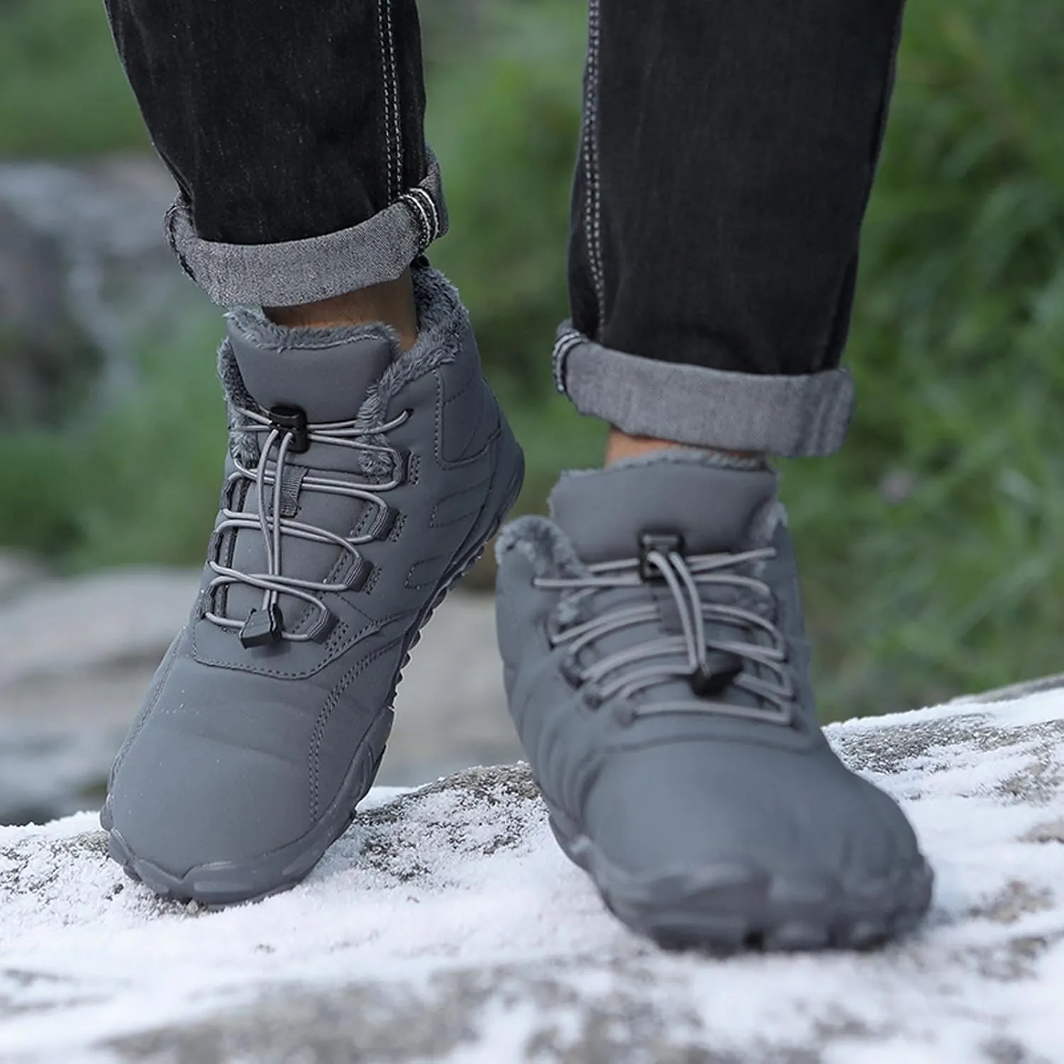 Barefoot Shoes Men's Womens Wide Toe Box Winter Trail Runner Minimalist Zero Drop Sole Cotton Boots Fur Lined Hiking Walking Shoes
