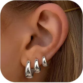 BESTEEL 3Pairs Gold Hoop Earrings Set for Women Chunky Gold Silver Earring 14K Gold Filled Hypoallergenic Small Huggie Hoops Lightweight Tiny Thick Trendy Hoop Earrings Stacks for Multiple Piercing