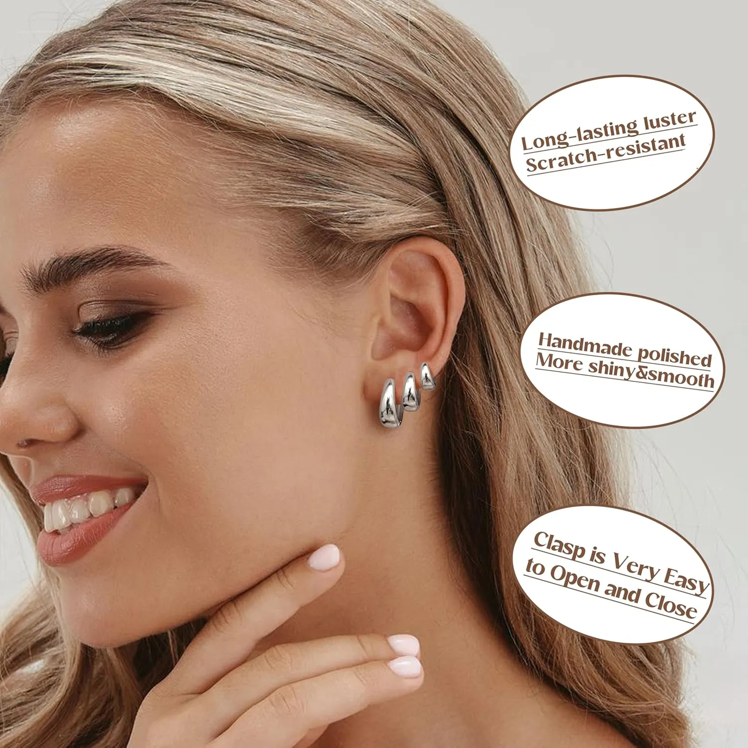 BESTEEL 3Pairs Gold Hoop Earrings Set for Women Chunky Gold Silver Earring 14K Gold Filled Hypoallergenic Small Huggie Hoops Lightweight Tiny Thick Trendy Hoop Earrings Stacks for Multiple Piercing