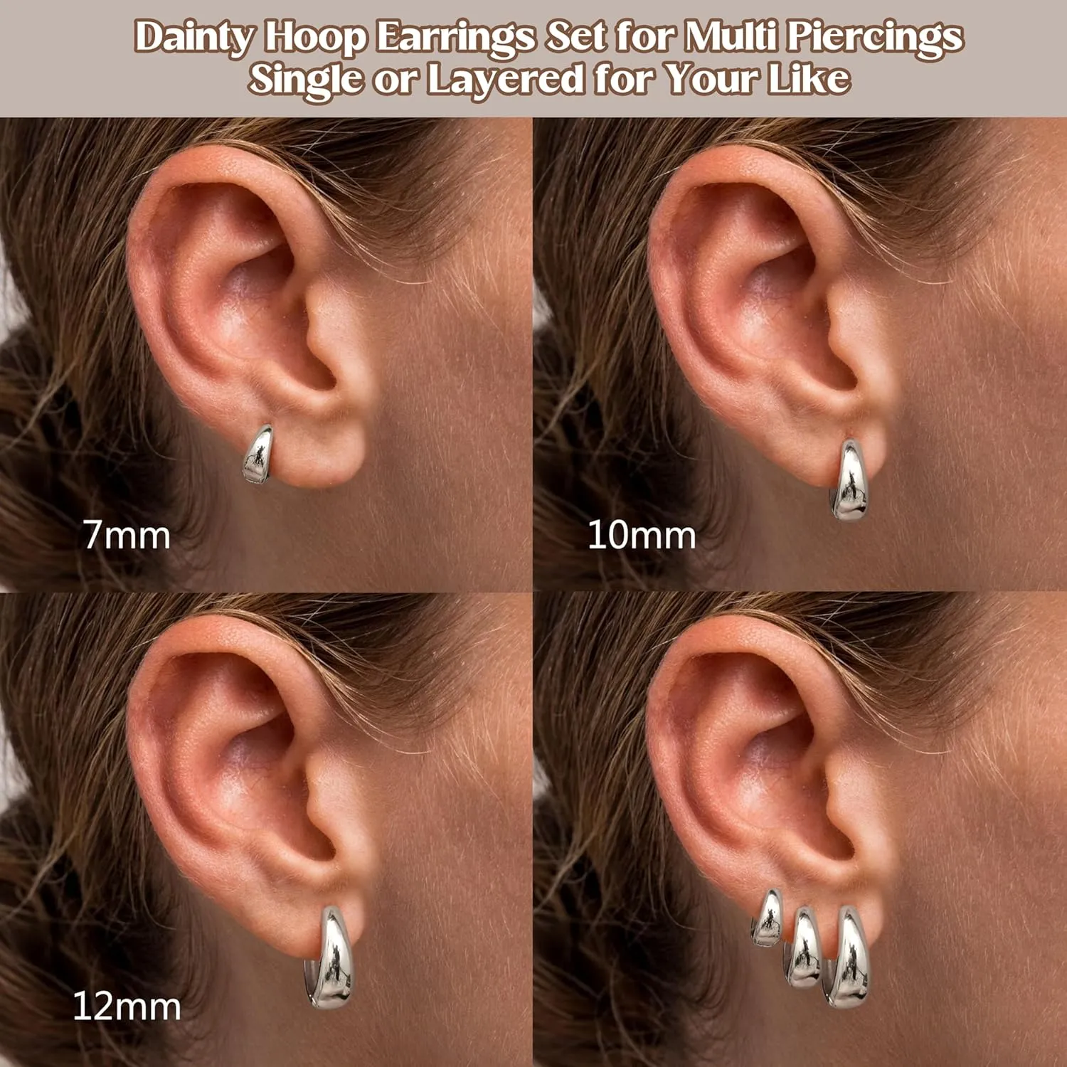 BESTEEL 3Pairs Gold Hoop Earrings Set for Women Chunky Gold Silver Earring 14K Gold Filled Hypoallergenic Small Huggie Hoops Lightweight Tiny Thick Trendy Hoop Earrings Stacks for Multiple Piercing