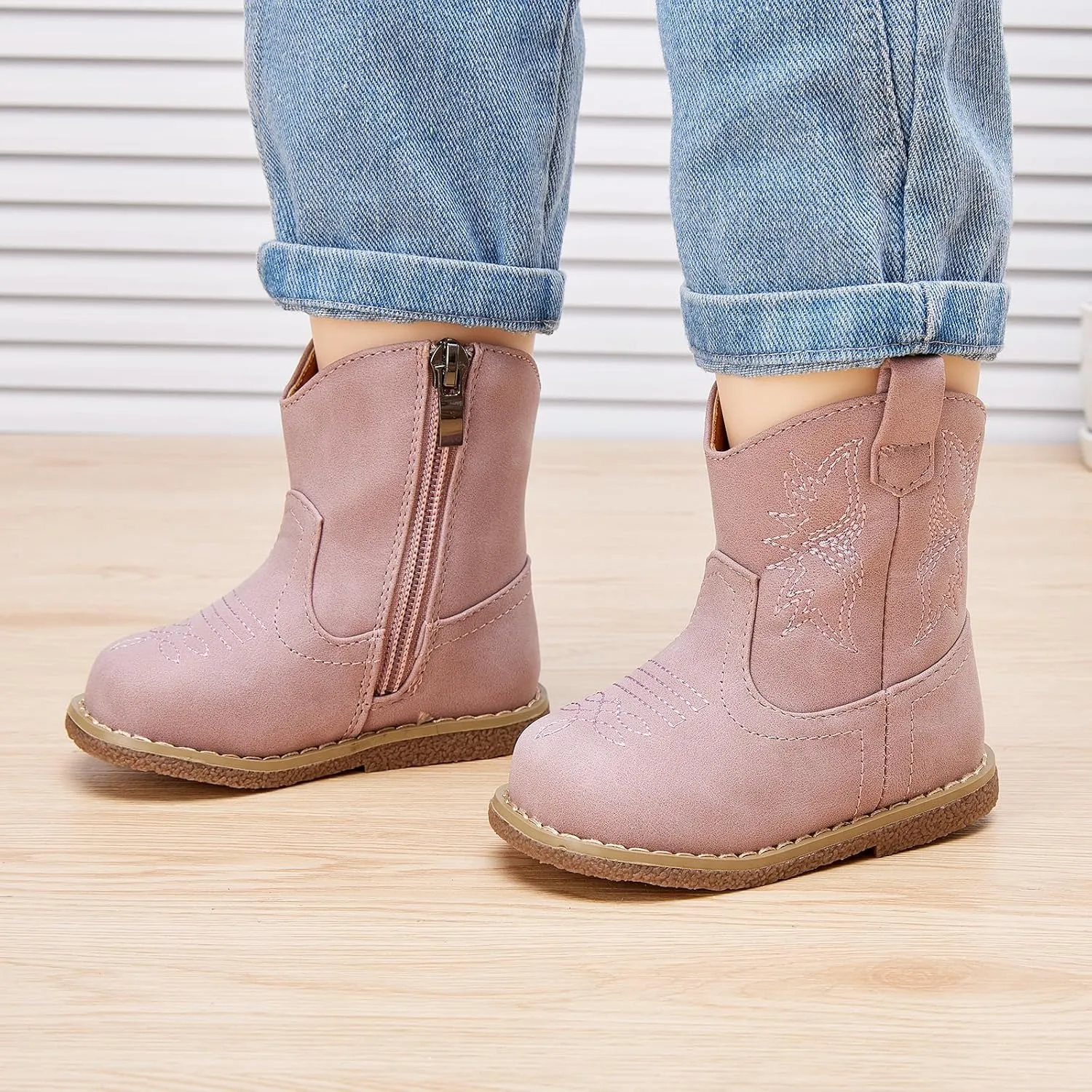 BMCiTYBM Baby Cowboy Cowgirl Boots Infant Western Boots Toddler Boys Girls Round Toe Riding Mid Calf Boots All Seasons for 6 9 12 18 24 Months