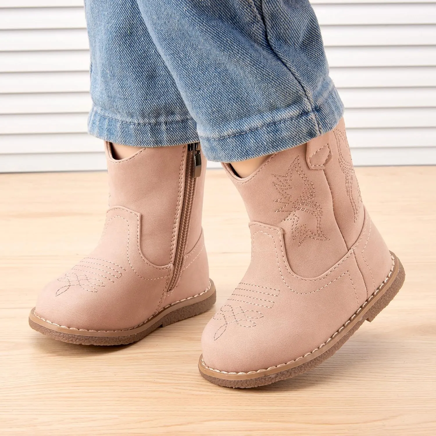 BMCiTYBM Baby Cowboy Cowgirl Boots Infant Western Boots Toddler Boys Girls Round Toe Riding Mid Calf Boots All Seasons for 6 9 12 18 24 Months