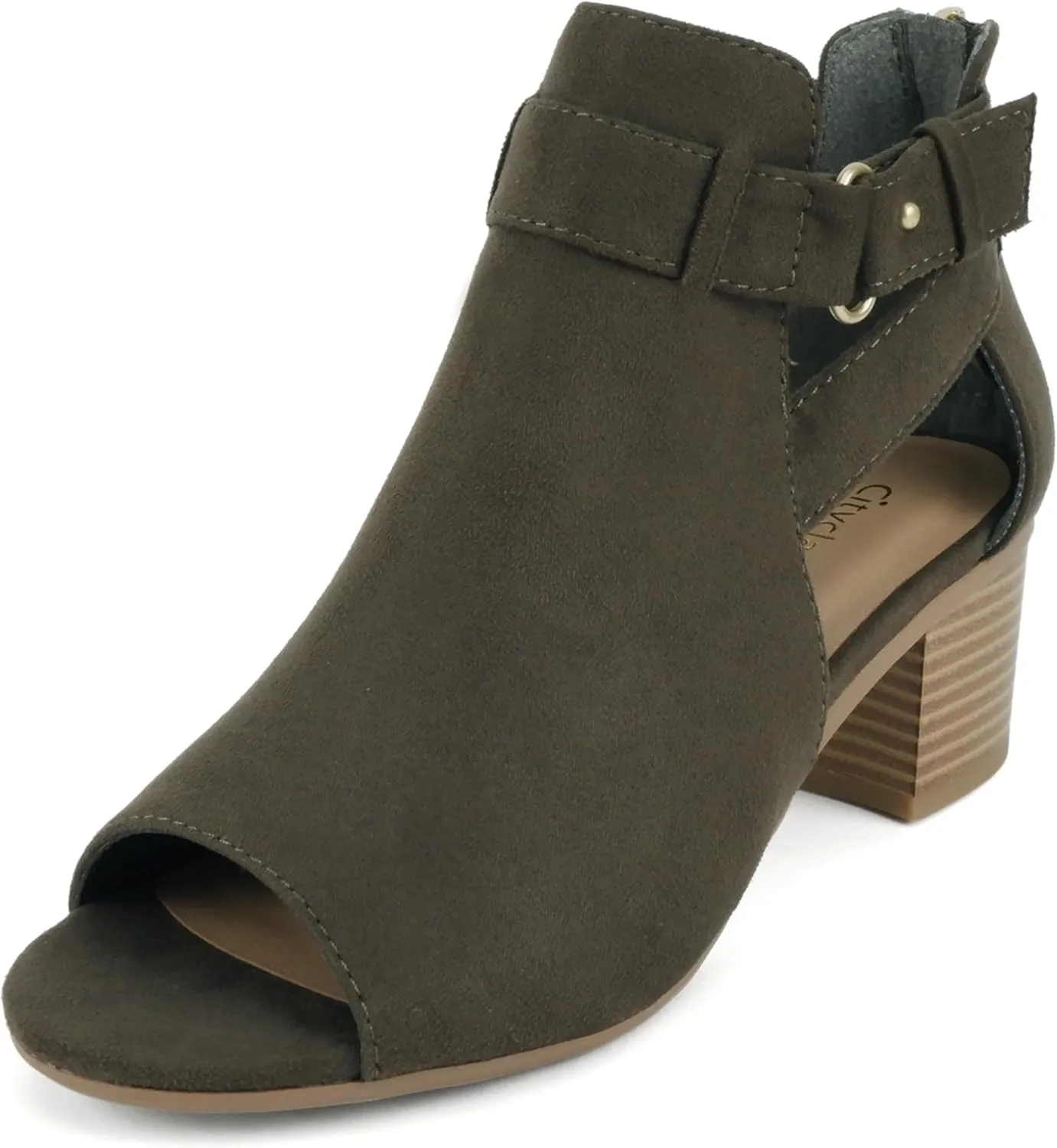 CITYCLASSIFIED Invest ~ Women's Cutout Side Strap Mid Black Chunky Heel Fashion Ankle Bootie
