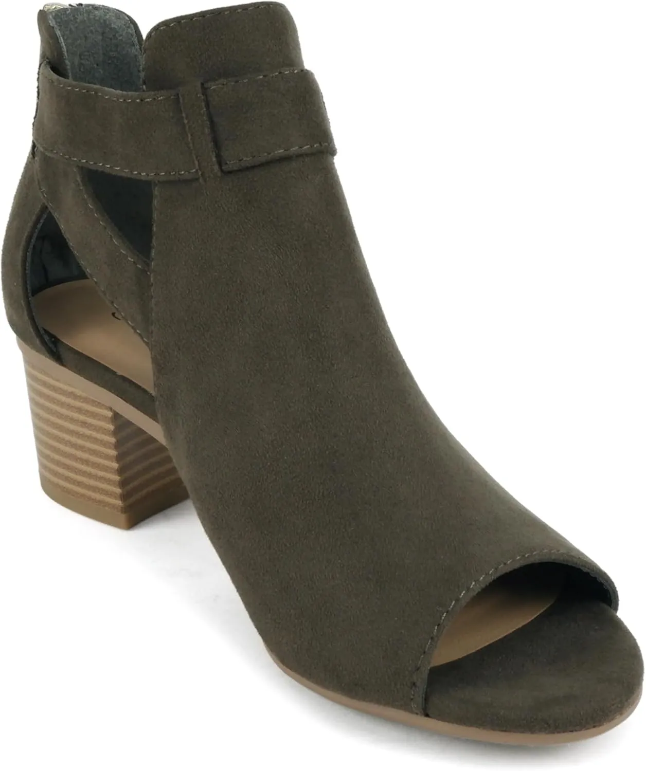 CITYCLASSIFIED Invest ~ Women's Cutout Side Strap Mid Black Chunky Heel Fashion Ankle Bootie