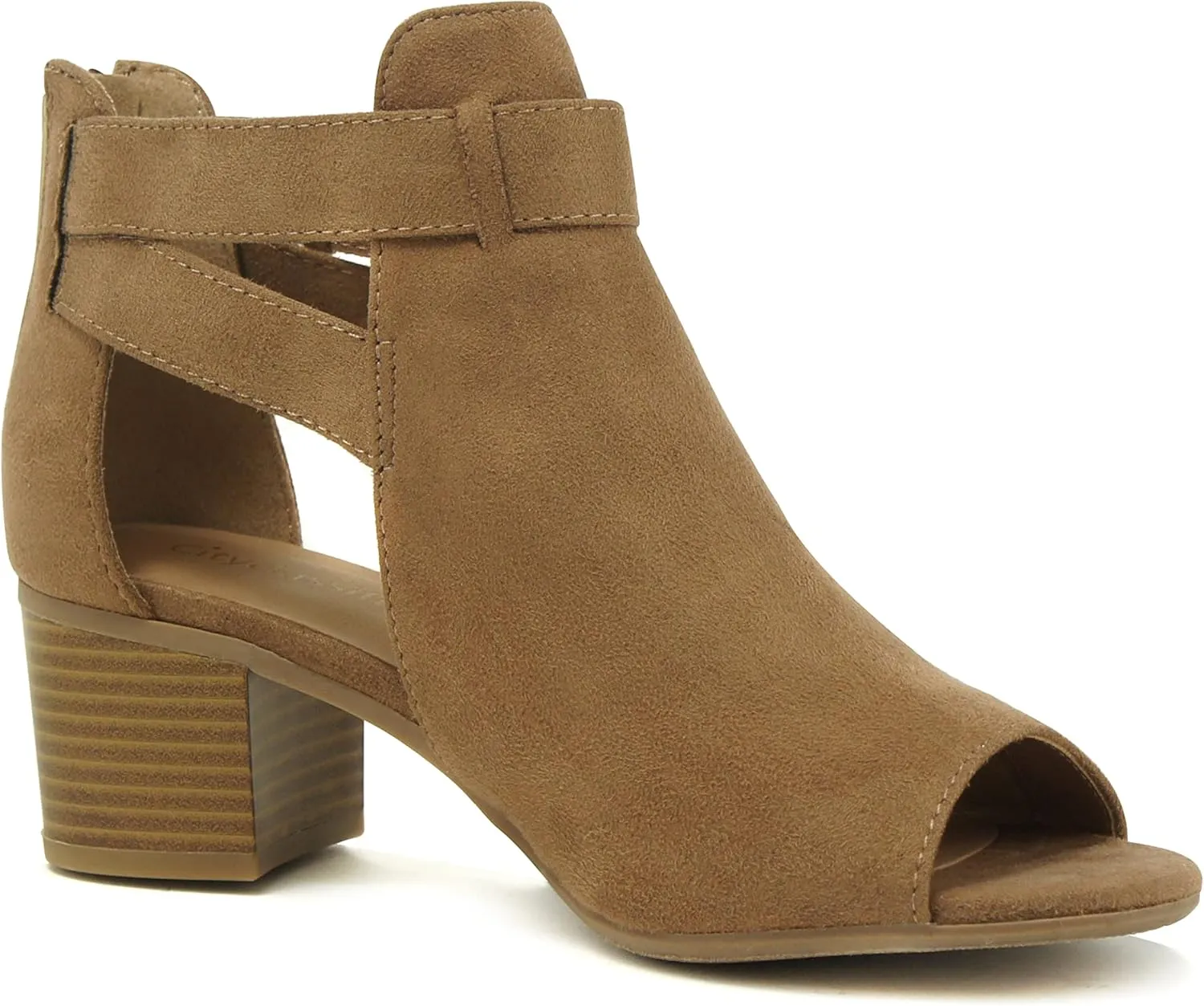 CITYCLASSIFIED Invest ~ Women's Cutout Side Strap Mid Black Chunky Heel Fashion Ankle Bootie