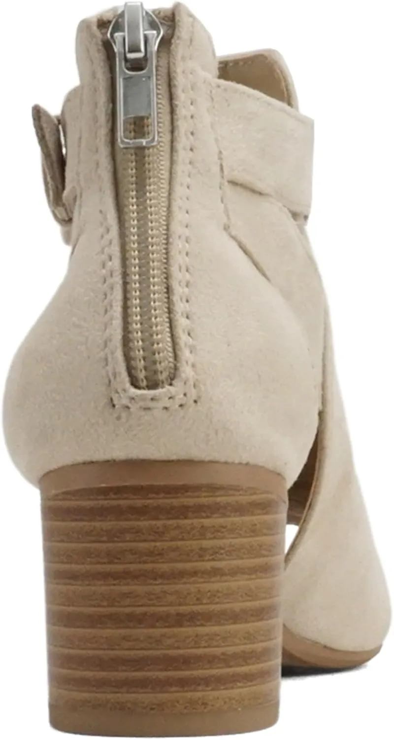 CITYCLASSIFIED Invest ~ Women's Cutout Side Strap Mid Black Chunky Heel Fashion Ankle Bootie