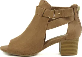 CITYCLASSIFIED Invest ~ Women's Cutout Side Strap Mid Black Chunky Heel Fashion Ankle Bootie