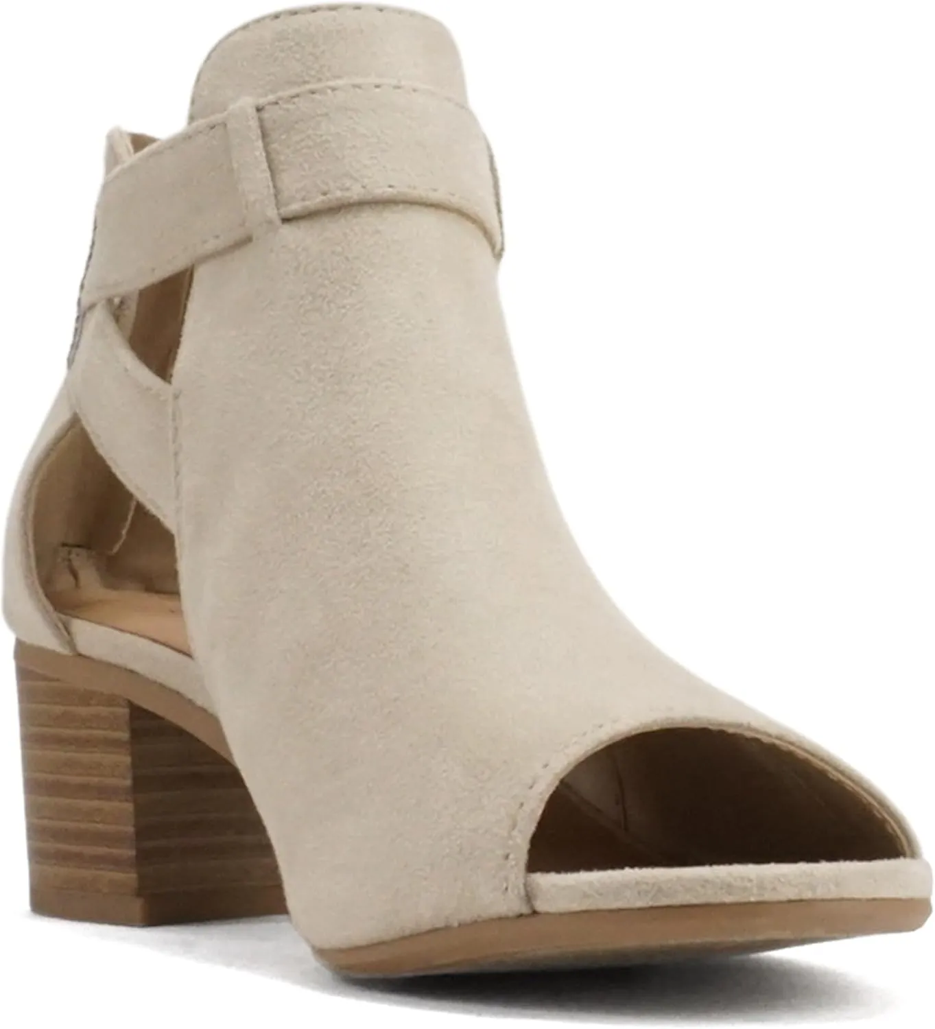 CITYCLASSIFIED Invest ~ Women's Cutout Side Strap Mid Black Chunky Heel Fashion Ankle Bootie