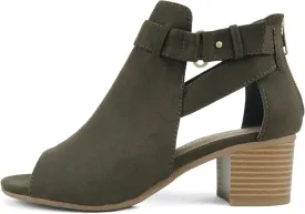 CITYCLASSIFIED Invest ~ Women's Cutout Side Strap Mid Black Chunky Heel Fashion Ankle Bootie