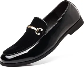 COSIDRAM Men's Casual Shoes Fashion Velvet Patent Leather Loafers Classic Gold Buckle Business Party Shoes