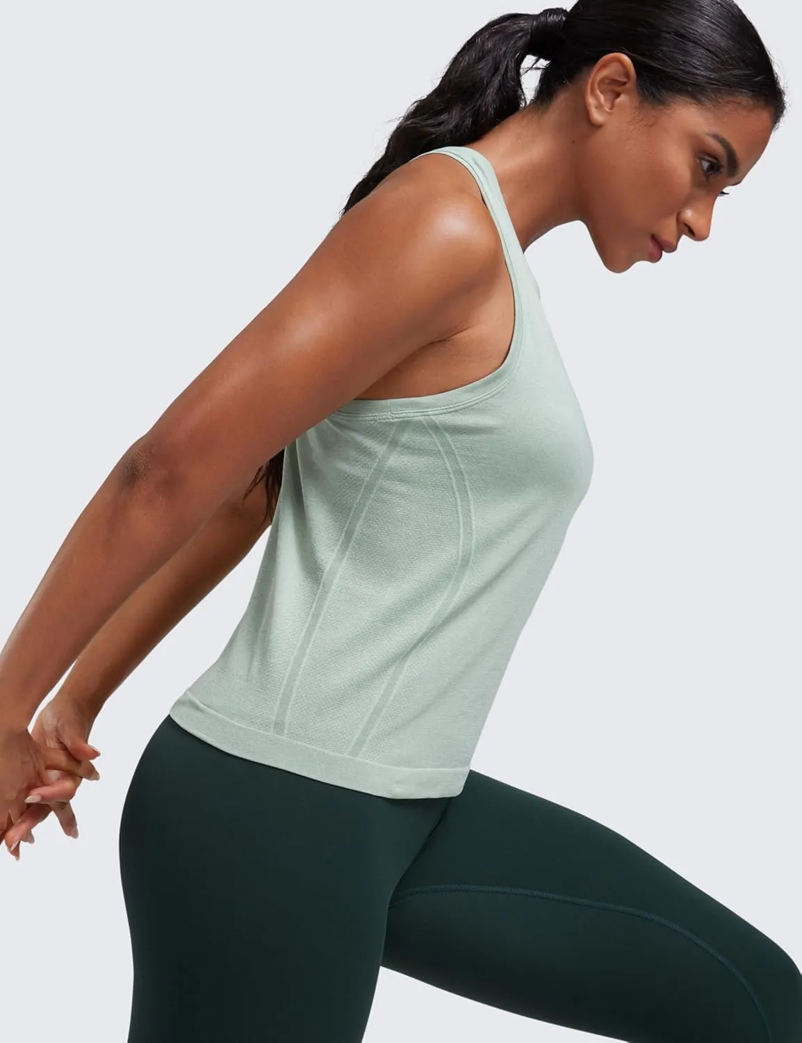 CRZ YOGA Seamless Womens Breathable Workout Tank Tops Racerback High Neck Sleeveless Running Athletic Shirts