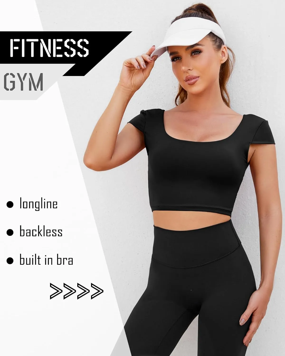 DaiLiWei Open Back Workout Tops for Women Short Sleeve Longline Sports Bras Support Crop Tank Yoga Shirts with Built in Bra