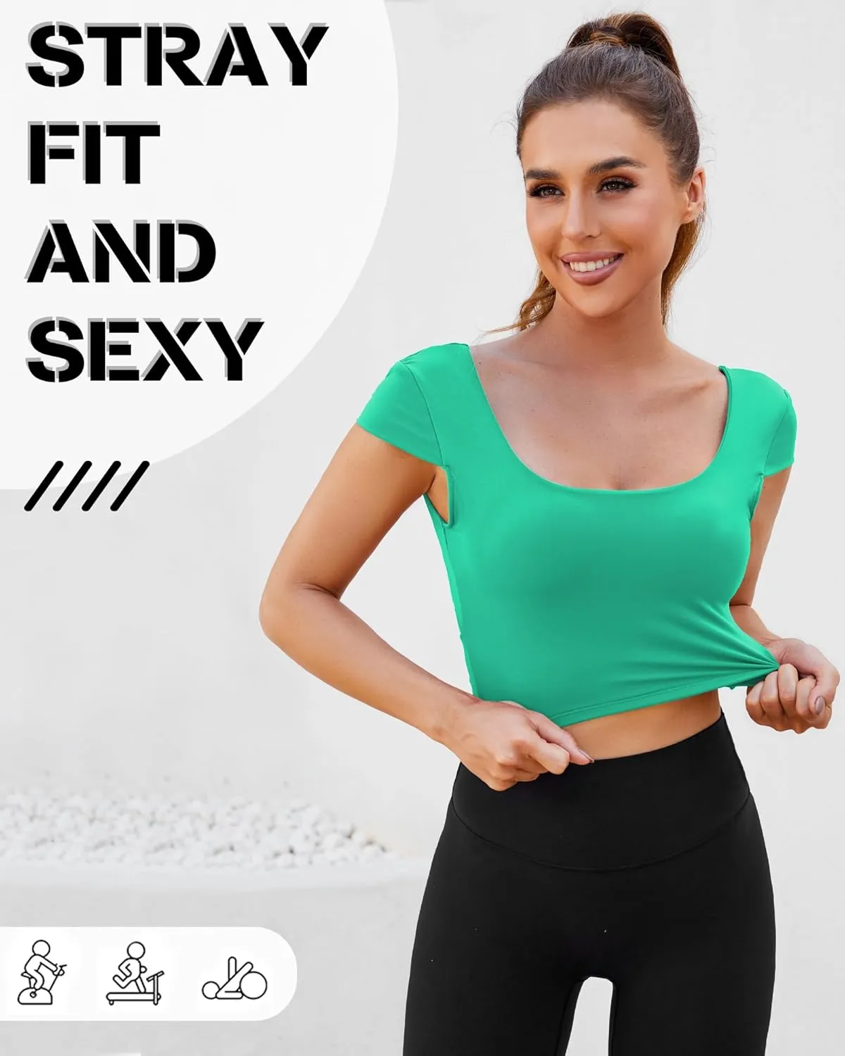 DaiLiWei Open Back Workout Tops for Women Short Sleeve Longline Sports Bras Support Crop Tank Yoga Shirts with Built in Bra
