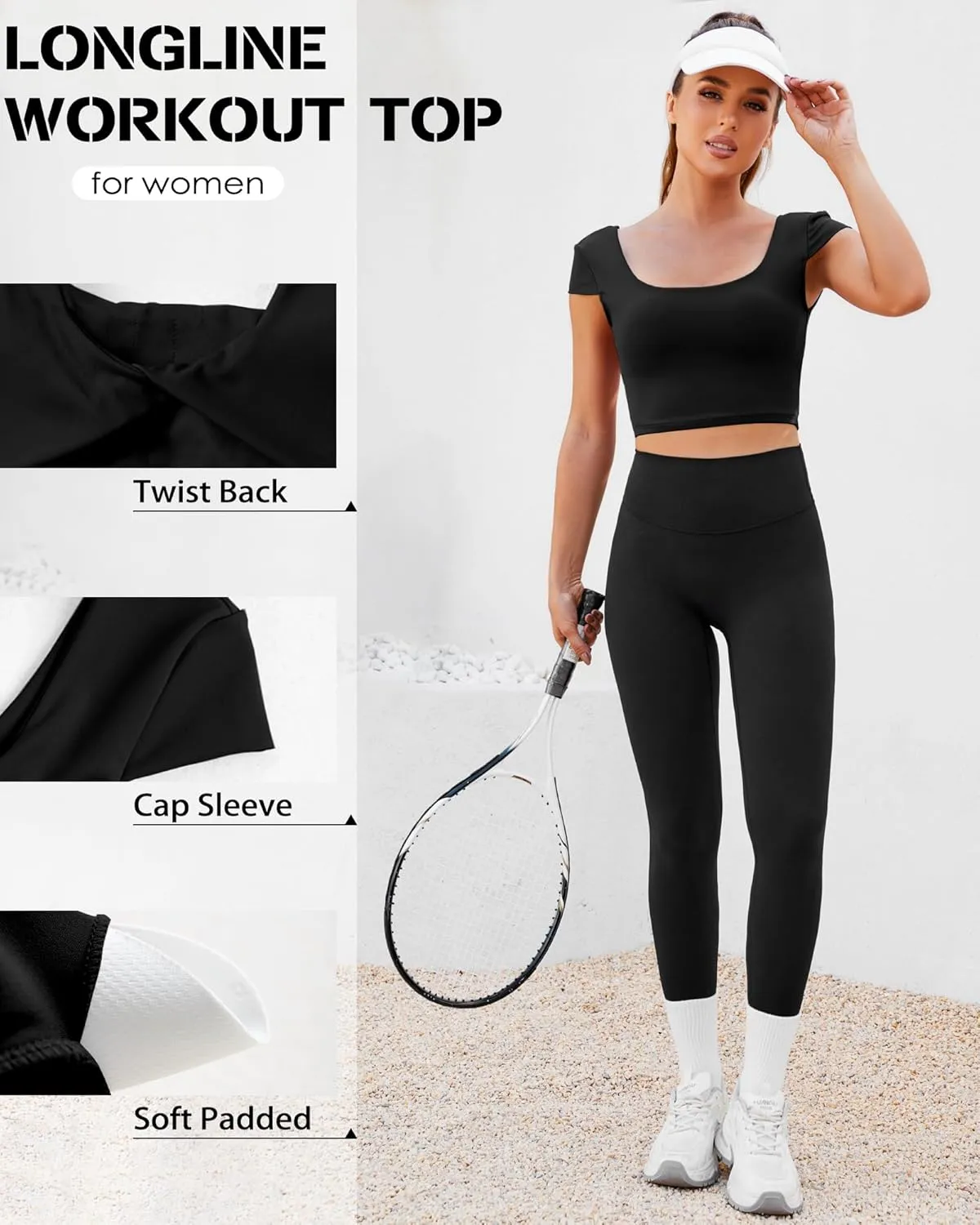 DaiLiWei Open Back Workout Tops for Women Short Sleeve Longline Sports Bras Support Crop Tank Yoga Shirts with Built in Bra