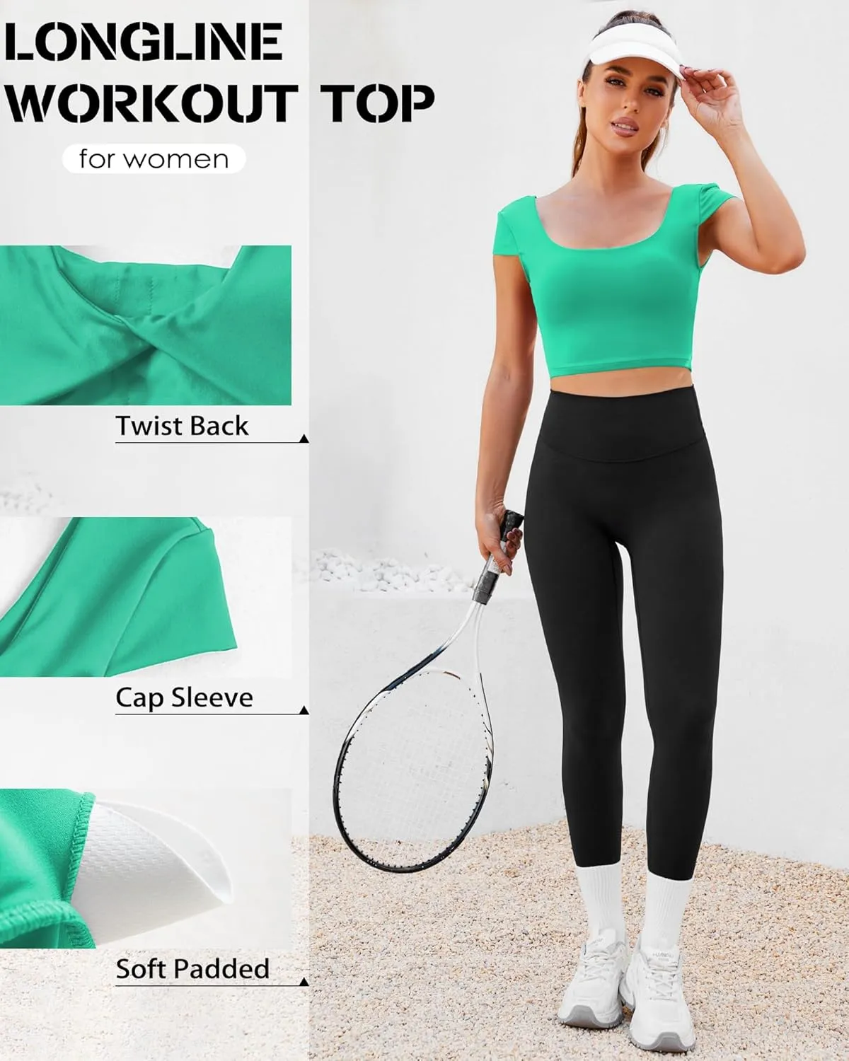 DaiLiWei Open Back Workout Tops for Women Short Sleeve Longline Sports Bras Support Crop Tank Yoga Shirts with Built in Bra