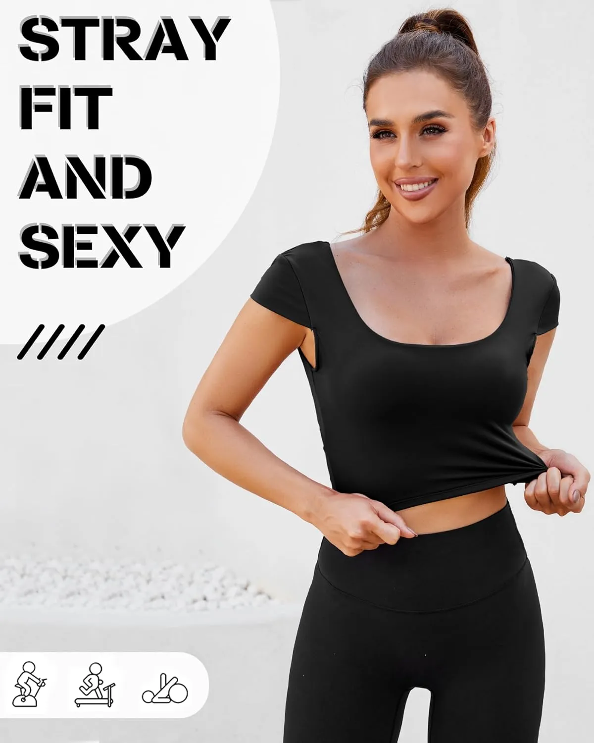 DaiLiWei Open Back Workout Tops for Women Short Sleeve Longline Sports Bras Support Crop Tank Yoga Shirts with Built in Bra