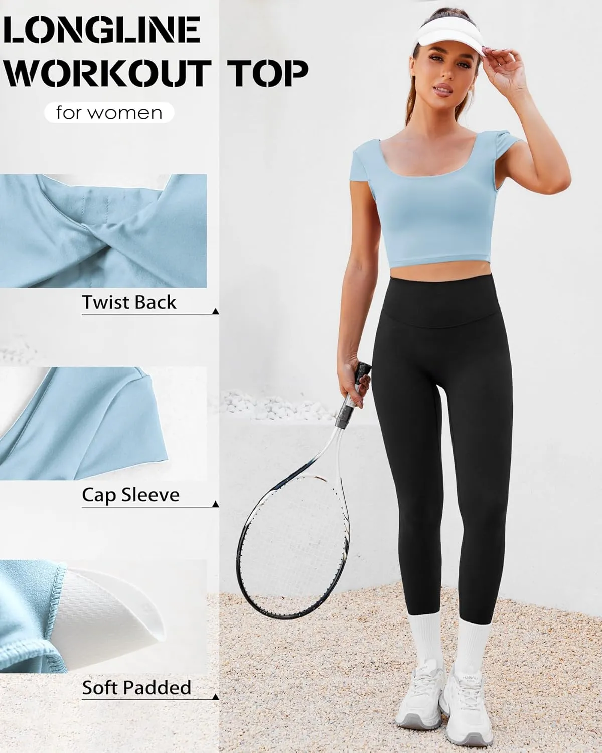 DaiLiWei Open Back Workout Tops for Women Short Sleeve Longline Sports Bras Support Crop Tank Yoga Shirts with Built in Bra