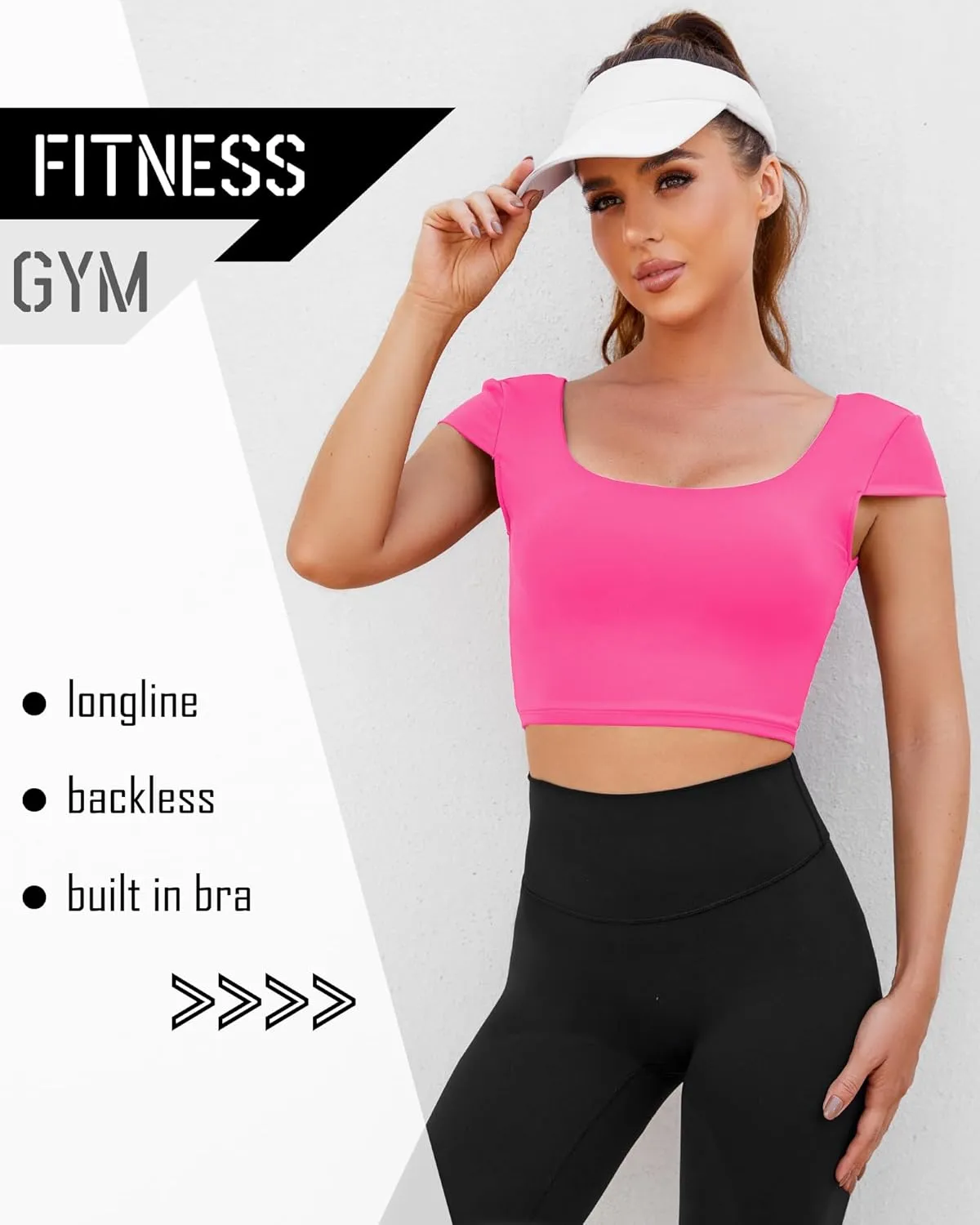 DaiLiWei Open Back Workout Tops for Women Short Sleeve Longline Sports Bras Support Crop Tank Yoga Shirts with Built in Bra
