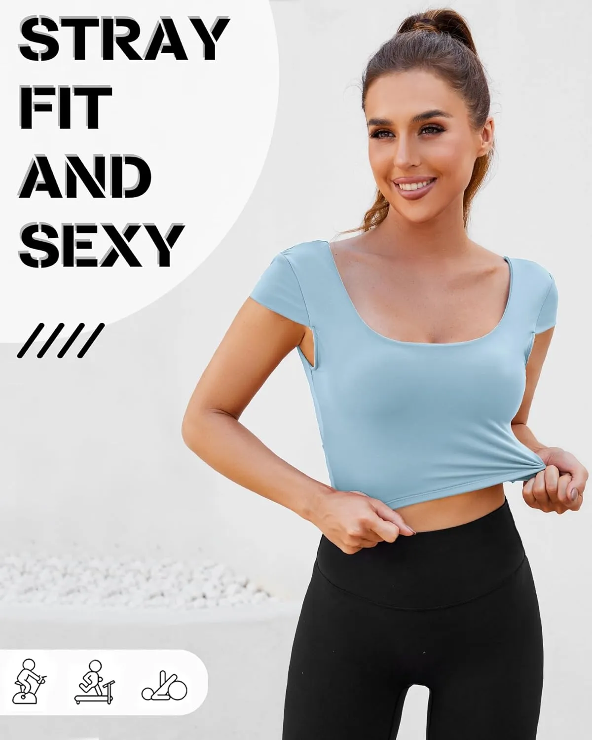 DaiLiWei Open Back Workout Tops for Women Short Sleeve Longline Sports Bras Support Crop Tank Yoga Shirts with Built in Bra