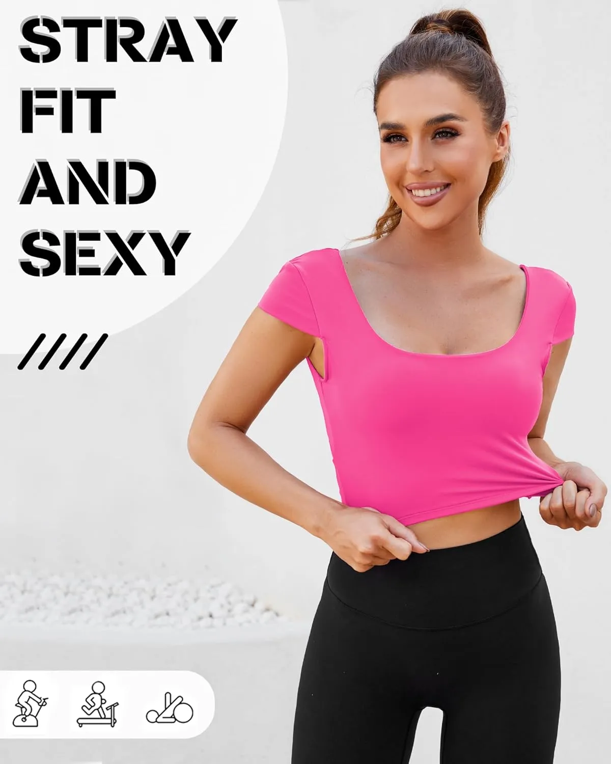 DaiLiWei Open Back Workout Tops for Women Short Sleeve Longline Sports Bras Support Crop Tank Yoga Shirts with Built in Bra
