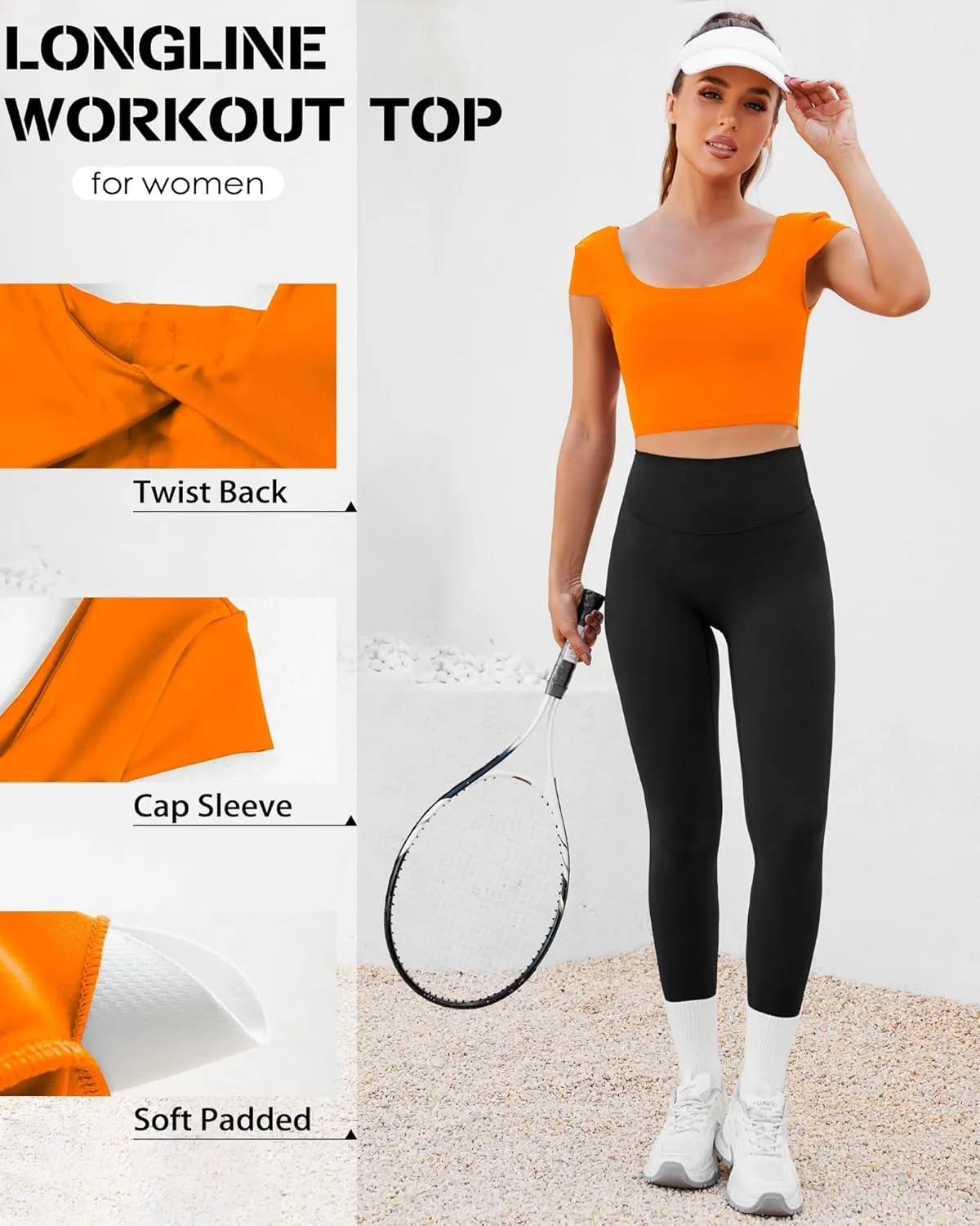 DaiLiWei Open Back Workout Tops for Women Short Sleeve Longline Sports Bras Support Crop Tank Yoga Shirts with Built in Bra