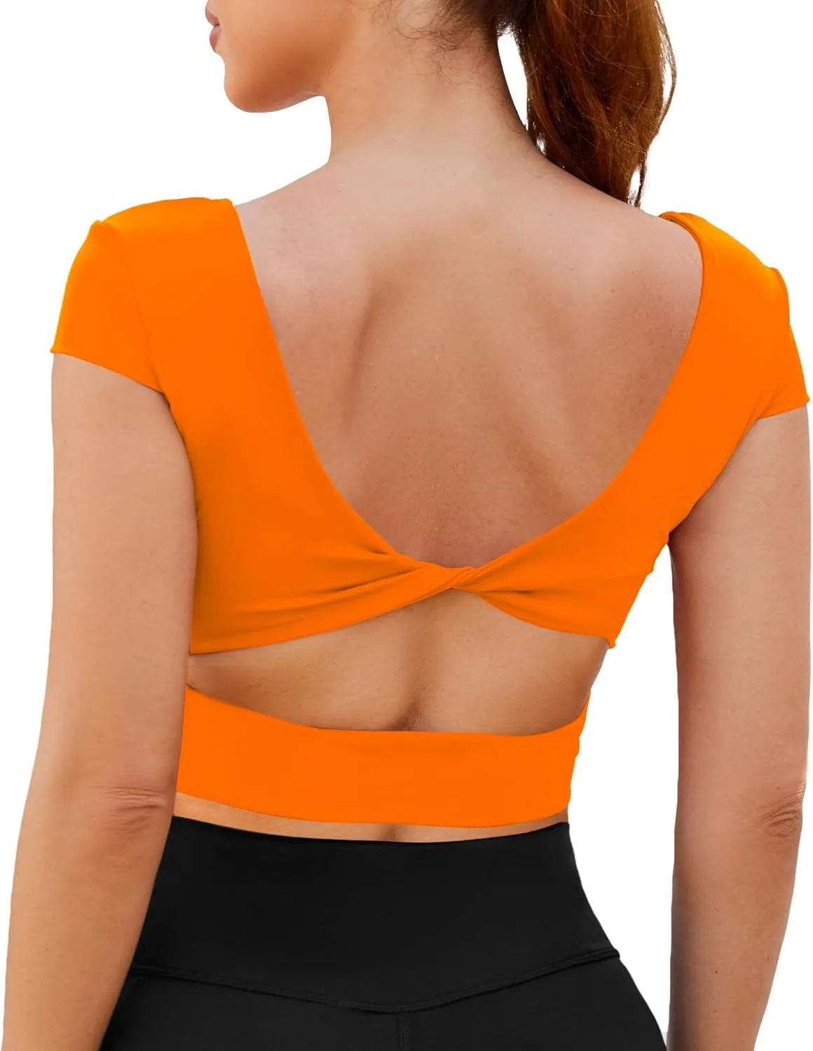DaiLiWei Open Back Workout Tops for Women Short Sleeve Longline Sports Bras Support Crop Tank Yoga Shirts with Built in Bra