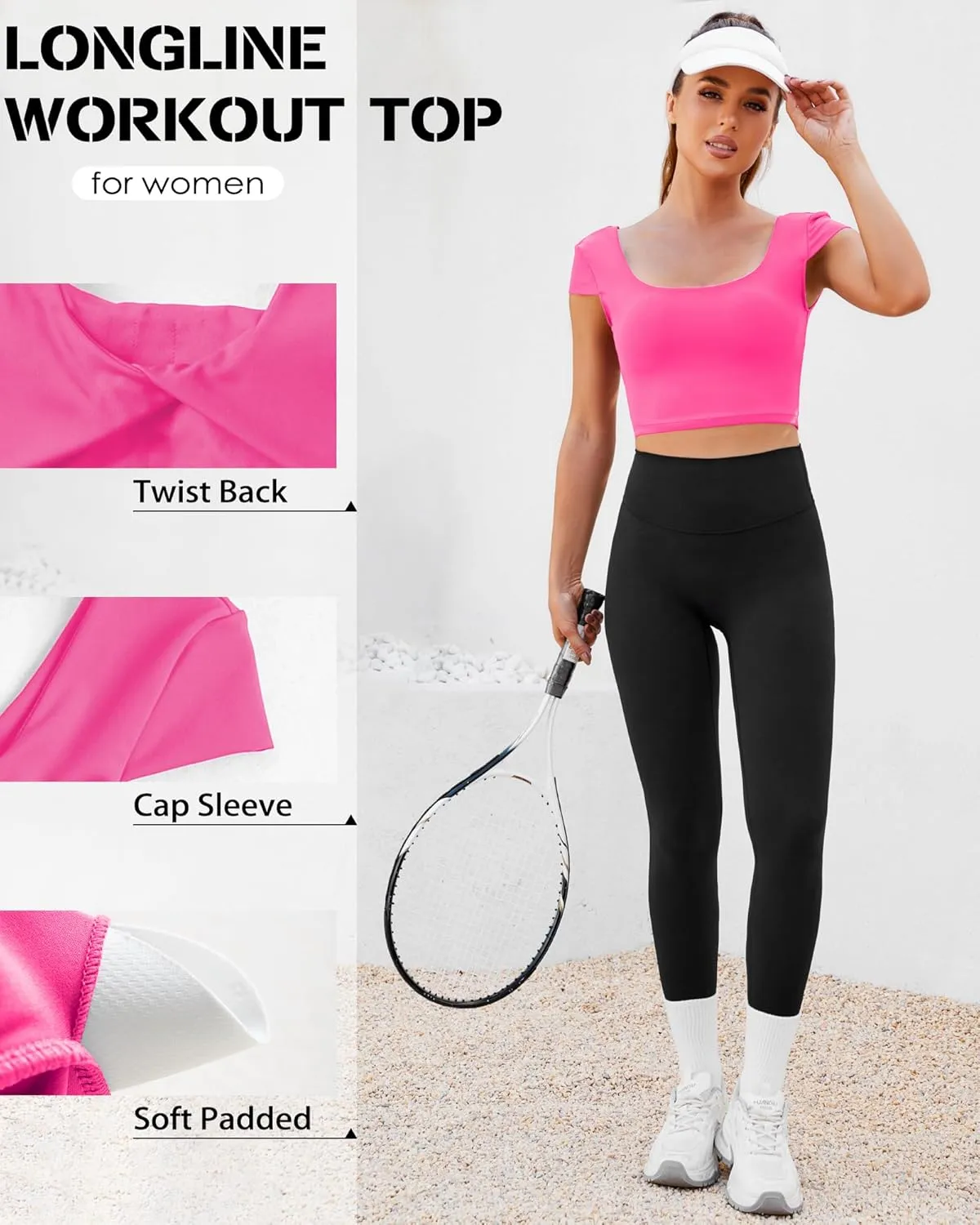 DaiLiWei Open Back Workout Tops for Women Short Sleeve Longline Sports Bras Support Crop Tank Yoga Shirts with Built in Bra