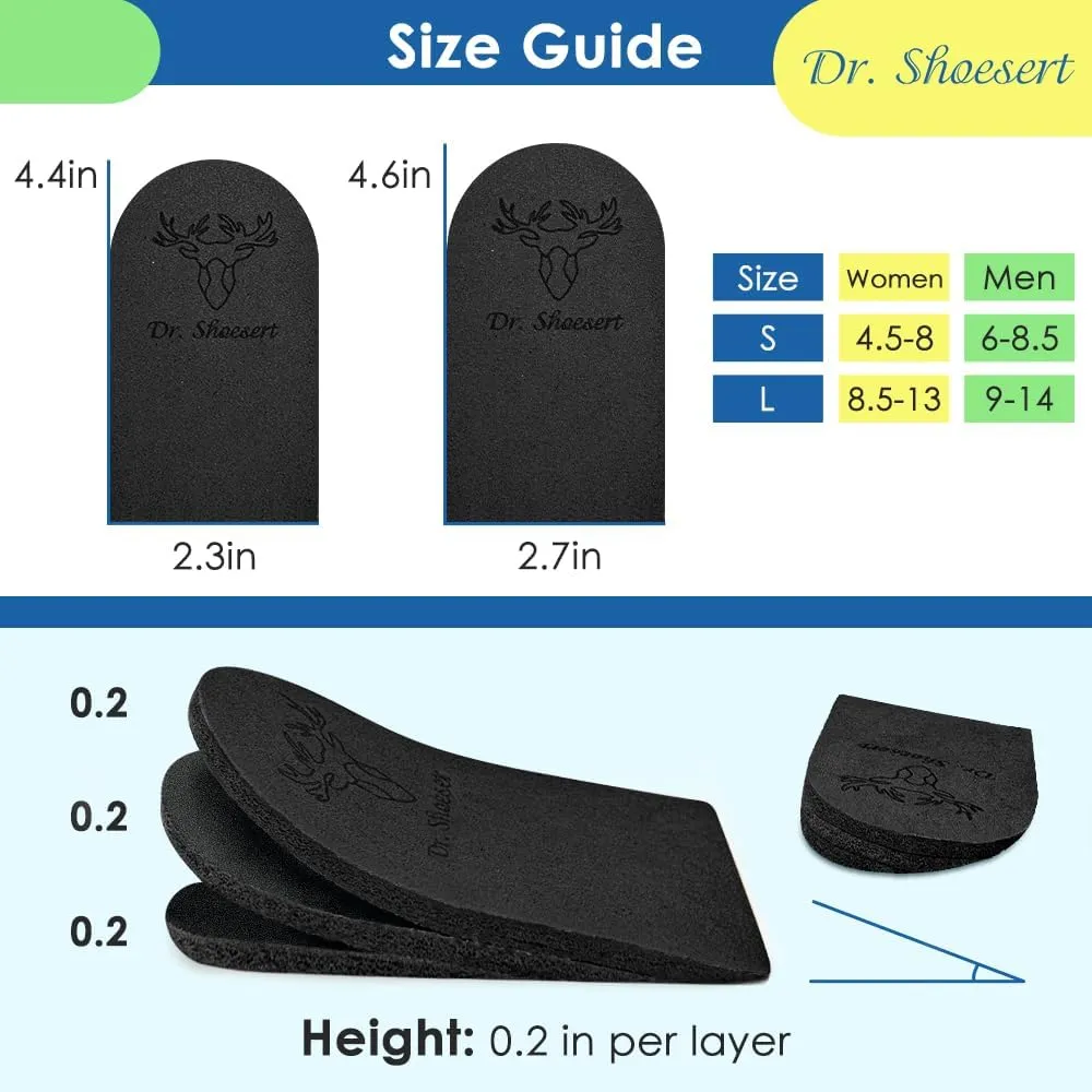 Dr. Shoesert 3 Layers Adjustable Orthopedic Heel Wedge Inserts, Supination & Pronation Correction Insoles for Bow Legs, Knee Pain, Foot Alignment (Black, Small - Women's 4.5-8|Men's 6-8.5)