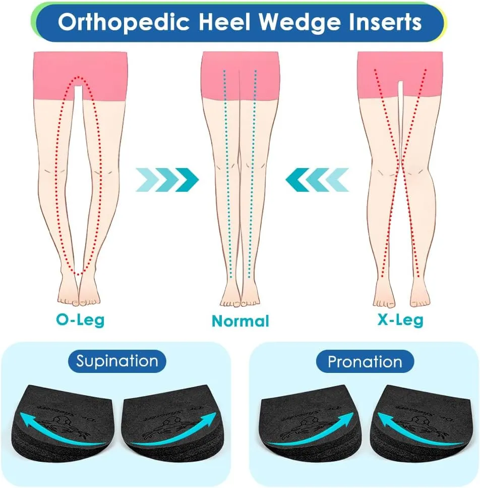 Dr. Shoesert 3 Layers Adjustable Orthopedic Heel Wedge Inserts, Supination & Pronation Correction Insoles for Bow Legs, Knee Pain, Foot Alignment (Black, Small - Women's 4.5-8|Men's 6-8.5)