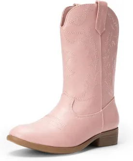 DREAM PAIRS Cowgirl Cowboy Western Boots Girls Mid Calf Riding Shoes Little Kid/Big Kid
