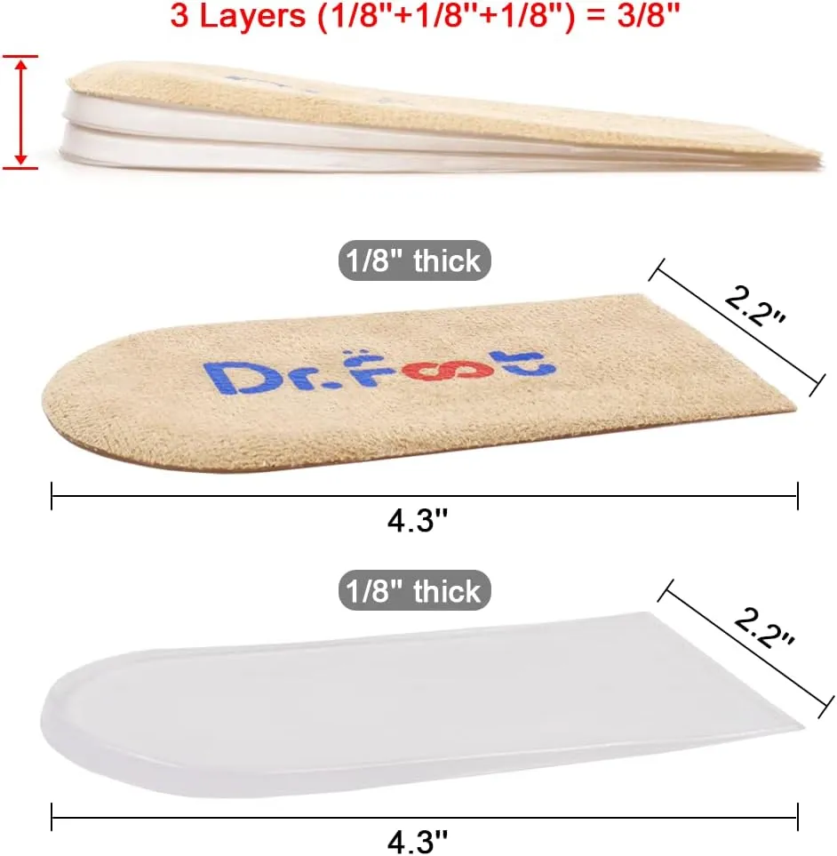 Dr.Foot Adjustable Orthopedic Heel Lift Inserts, Height Increase Insole for Leg Length Discrepancies, Heel Spurs, Heel Pain, Sports Injuries, and Achilles tendonitis (Beige, 3 Layers)