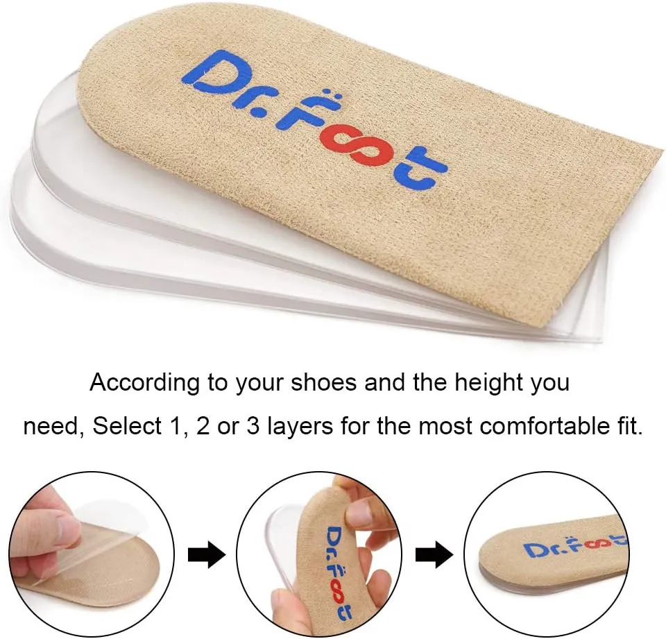 Dr.Foot Adjustable Orthopedic Heel Lift Inserts, Height Increase Insole for Leg Length Discrepancies, Heel Spurs, Heel Pain, Sports Injuries, and Achilles tendonitis (Beige, 3 Layers)
