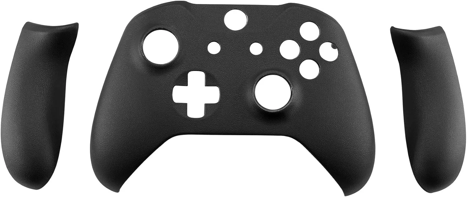 eXtremeRate Black Luxury PU Leather Top Shell Front Housing Faceplate Replacement Parts with Side Rails Panel for Xbox One X & One S Controller (Model 1708)