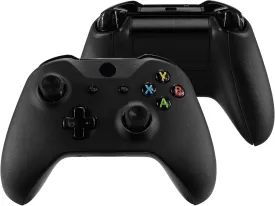 eXtremeRate Black Luxury PU Leather Top Shell Front Housing Faceplate Replacement Parts with Side Rails Panel for Xbox One X & One S Controller (Model 1708)