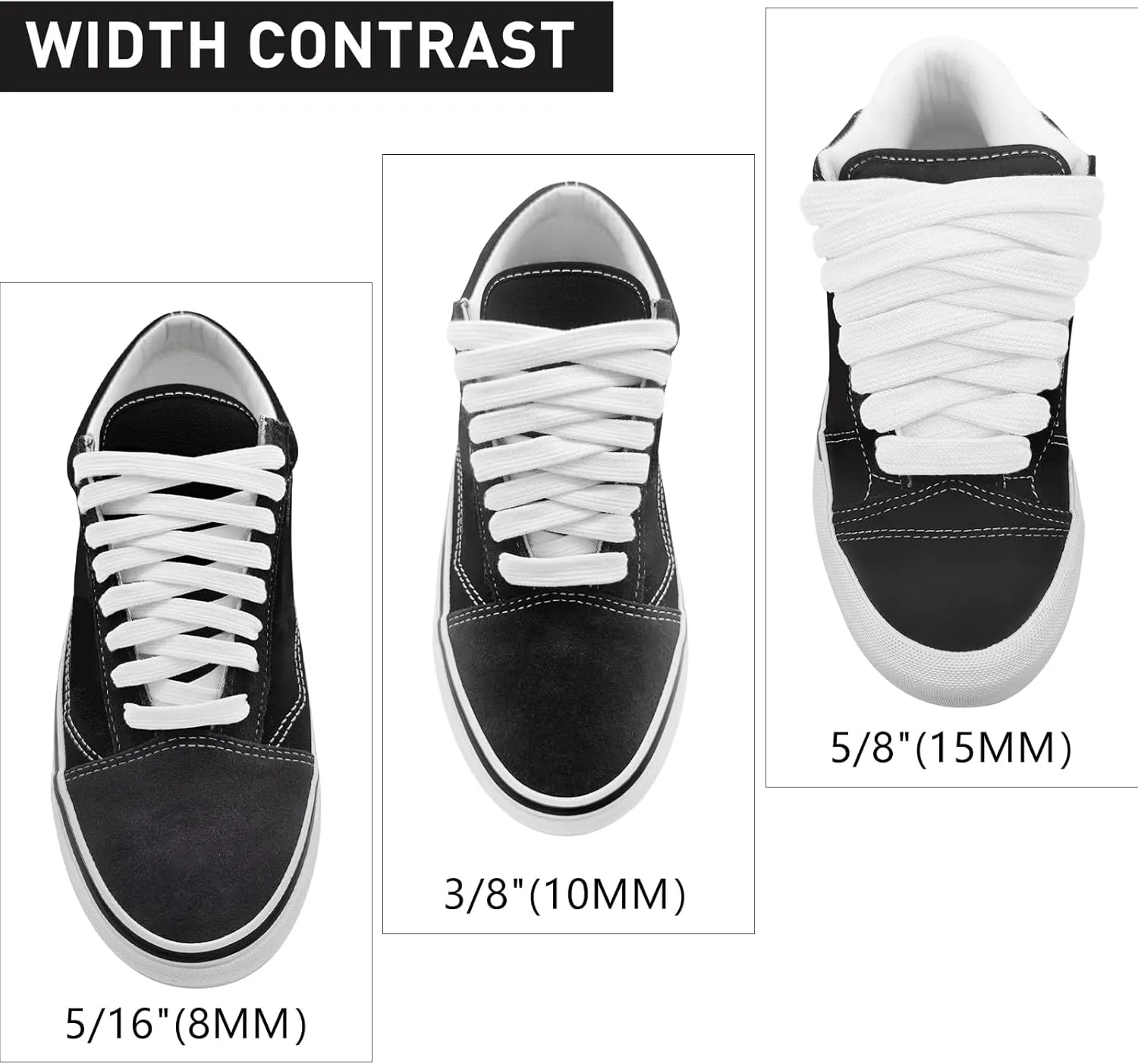 Fat Shoelaces for Vans Knu Skool Classic Skate Shoes, 5/8"(15mm) Wide Cotton Chunky Big Thick Replacement Laces