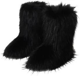Gegefur Women's Faux fur Boot Furry Fluffy Short Snow Boot Mid-Calf Boots Warm Comfortable Outdoor Flat Shoes