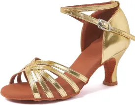 iCKER Women's Professional Latin Dance Shoes Satin Salsa Ballroom Wedding Dancing Shoes 2.4'' Heel 9 Gold