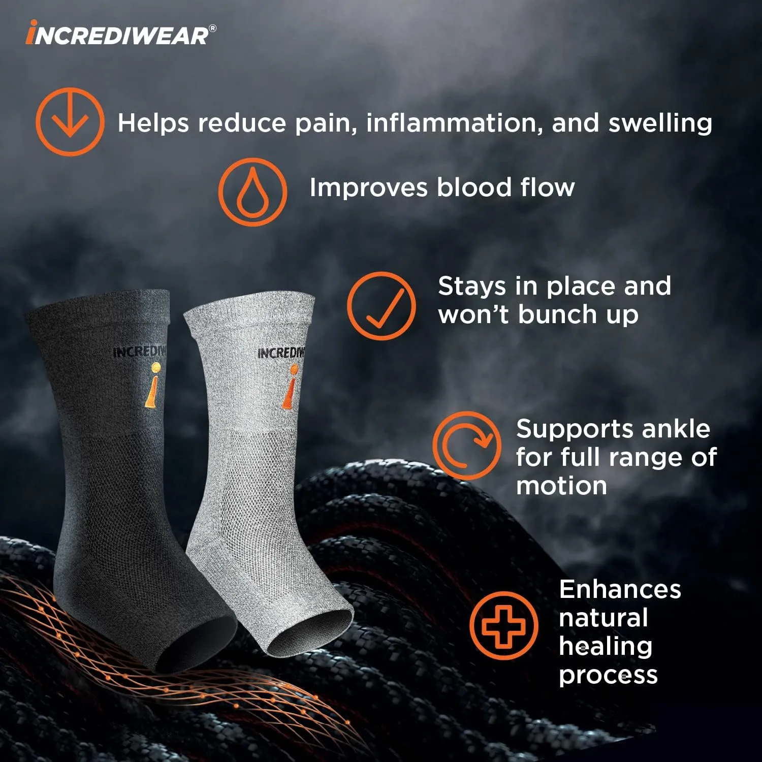 Incrediwear Ankle Sleeve  Ankle Brace for Joint Pain Relief, Sprained Ankle Support, Arthritis, Inflammation Relief, and Circulation for Women and Men (Grey, Small/Medium)