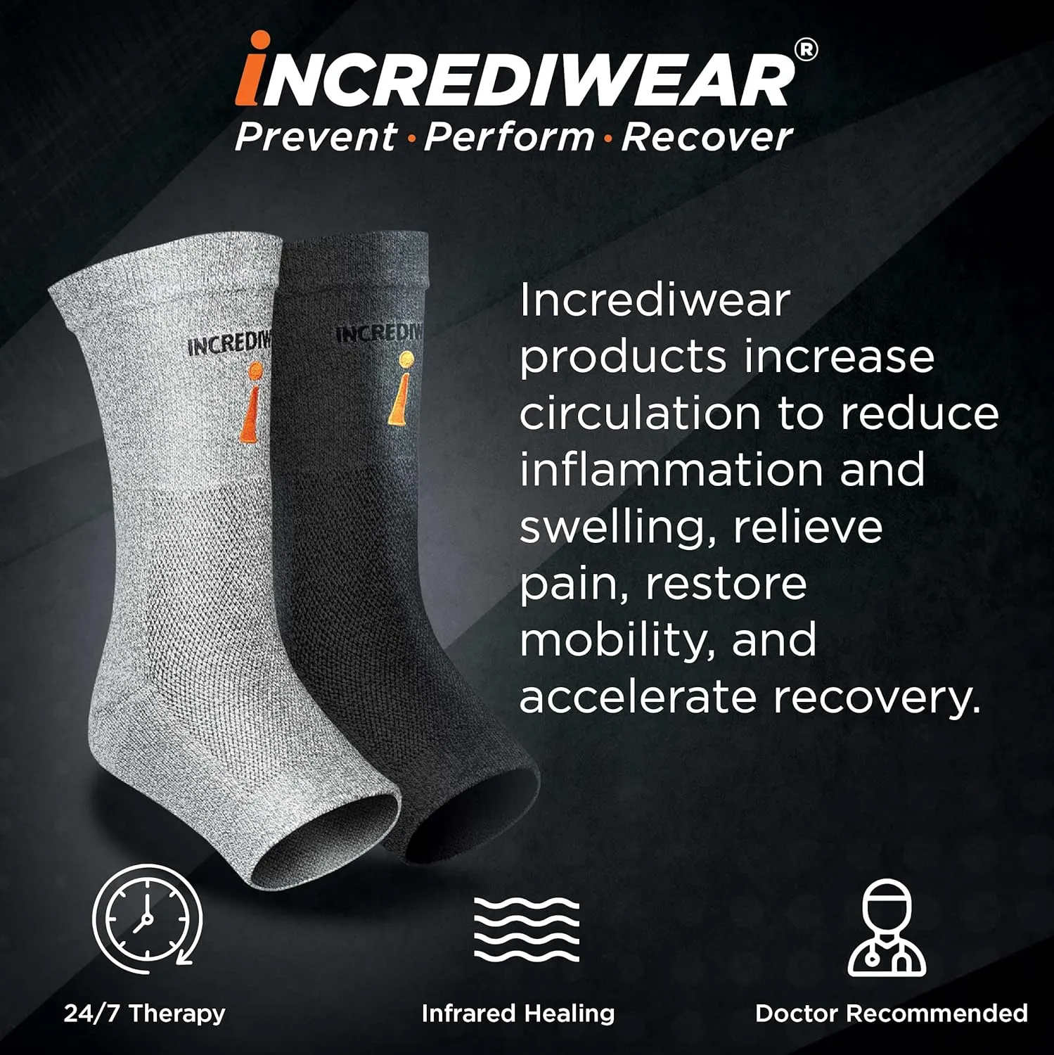 Incrediwear Ankle Sleeve  Ankle Brace for Joint Pain Relief, Sprained Ankle Support, Arthritis, Inflammation Relief, and Circulation for Women and Men (Grey, Small/Medium)